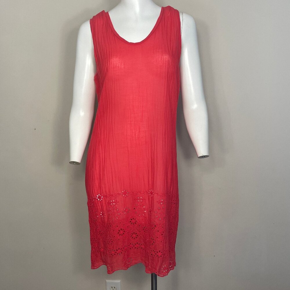 Vintage Johnny Was Dress Size Small Cotton Eyelet Sheer Dark Pink No Lining